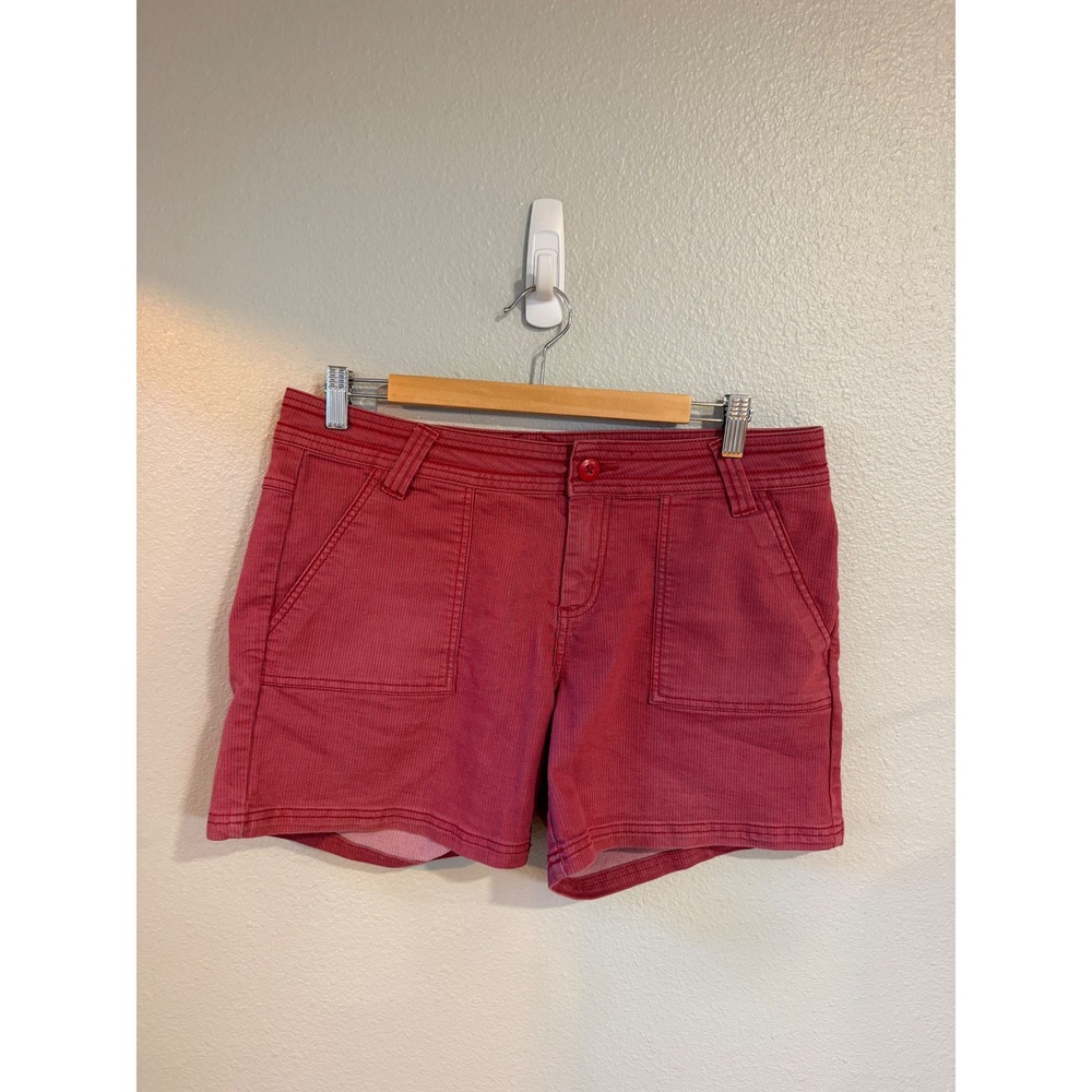 Prana Striped Shorts Women 10 Red Grey Organic Cotton Hiking Gorpcore